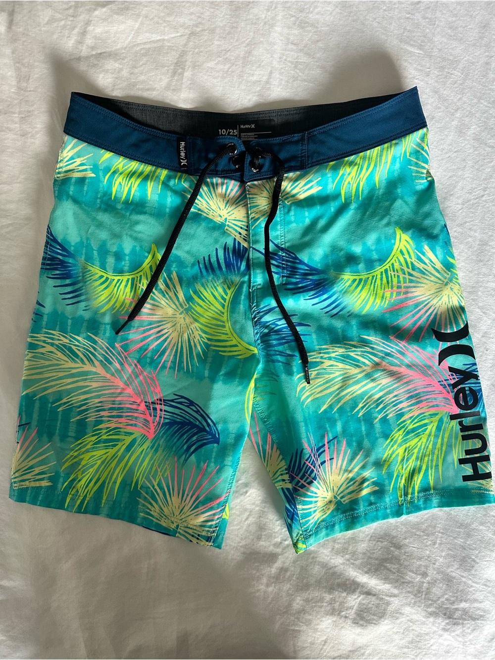 Excellent Condition! Boys 10/25 Hurley Teal Tropical Palm Print Boardshorts